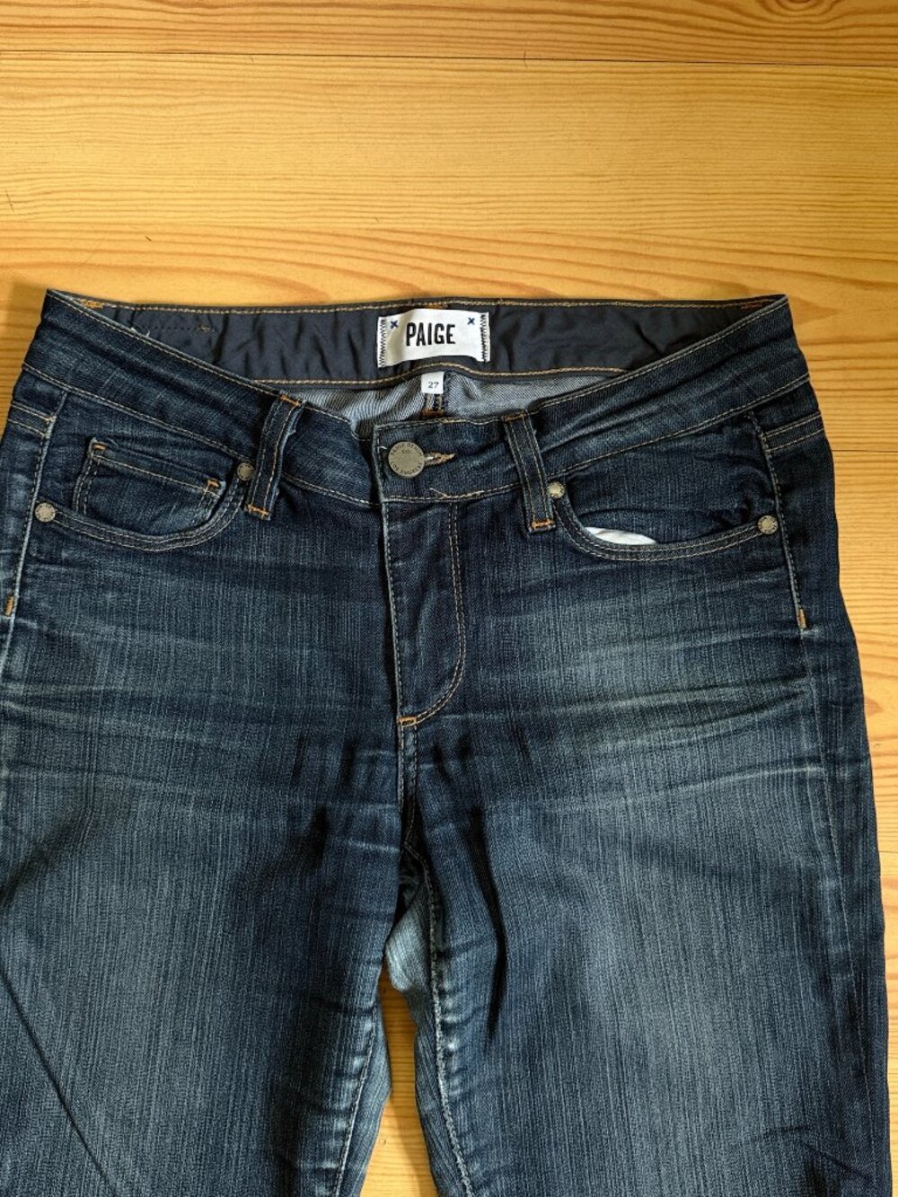 Dark Wash Denim Straight Leg Stretch Jeans Size 27 Womens Paige Skyline